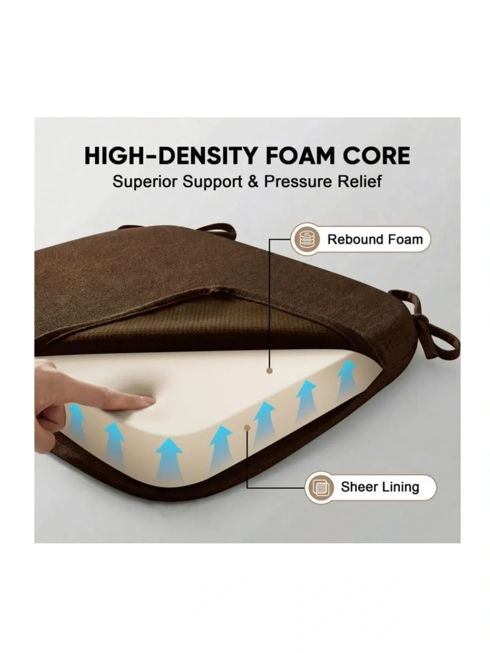 Chair Seat Cushion with Removable Washable Cover - BROWN